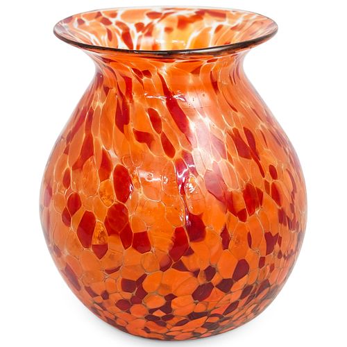 ORANGE SPLATTER ART GLASS VASEDESCRIPTION: