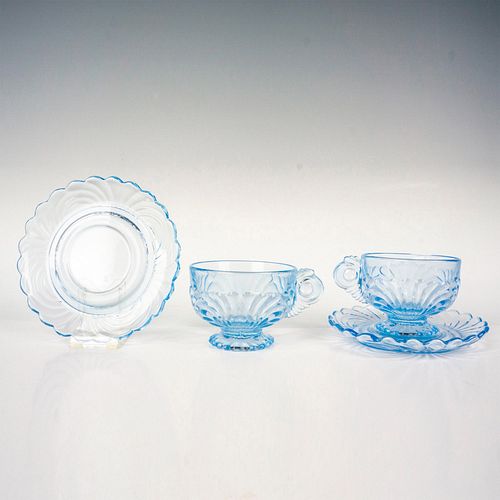 4PC CAMBRIDGE GLASS CUP AND SAUCER SET,
