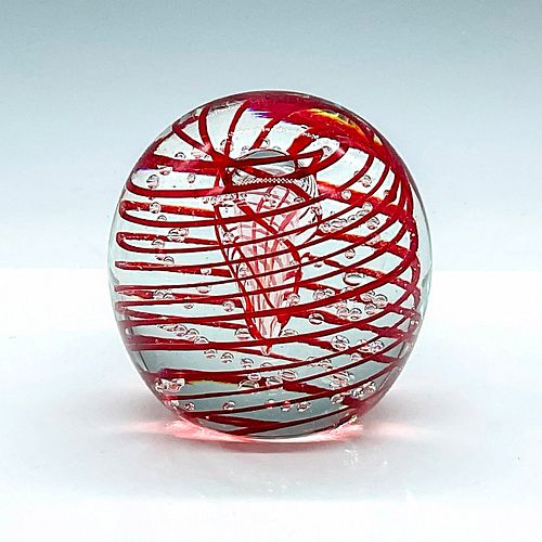 CLEAR ART GLASS PAPERWEIGHT, RED