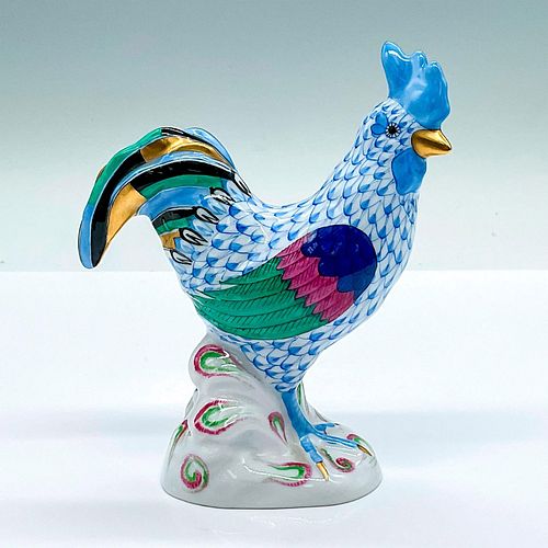 HEREND PORCELAIN BLUE FIGURINE, ROOSTERHand