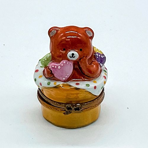 LIMOGES ENAMEL KEEPSAKE BOX, TEDDY BEARDark