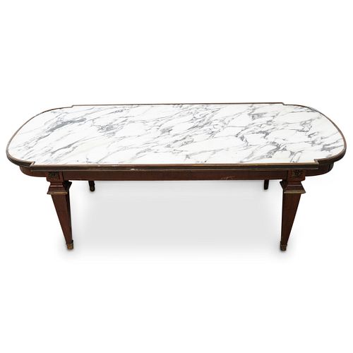 FRENCH COFFEE TABLE W/ MARBLE TOPDESCRIPTION: