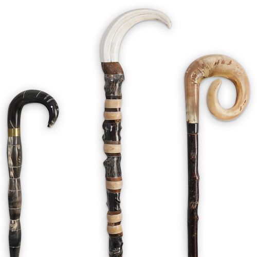 (3PC) HORN CARVED WALKING STICK