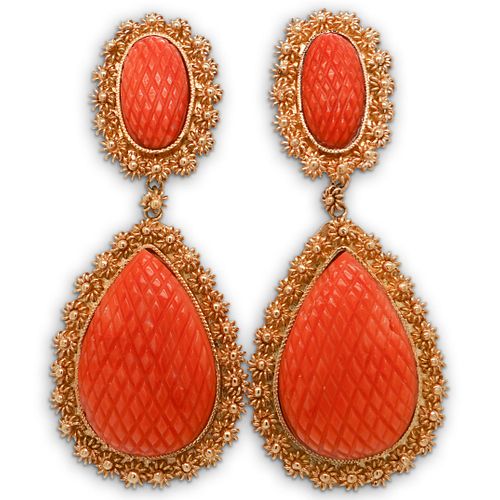 ITALIAN 18K GOLD AND CORAL DROP 38ed62