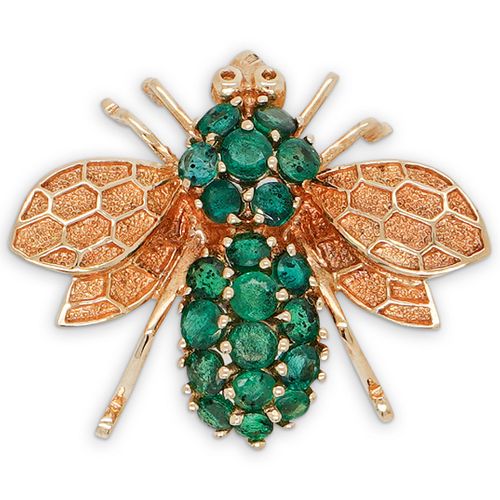 14K GOLD AND EMERALD BEE BROOCHDESCRIPTION: