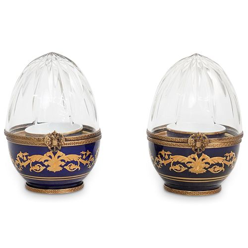 (2 PC) FABERGE GLASS AND ENAMEL