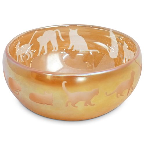 CORREIA GOLD IRIDESCENT GLASS CAT BOWLDESCRIPTION: