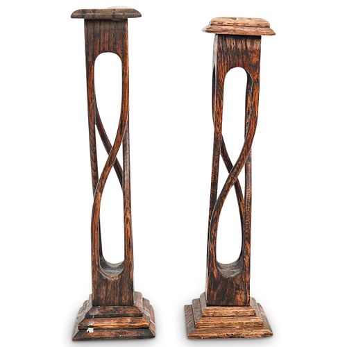 PAIR OF ANTIQUE CARVED WOOD CANDLE 38ee17