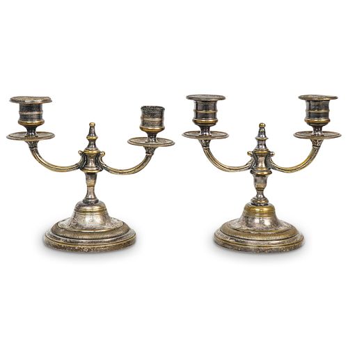 PAIR OF FRENCH SILVER PLATED CANDELABRASDESCRIPTION: