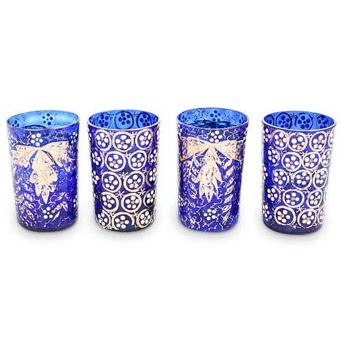 (4 PC) ENAMEL AND GLASS CORDIAL CUPSDESCRIPTION: