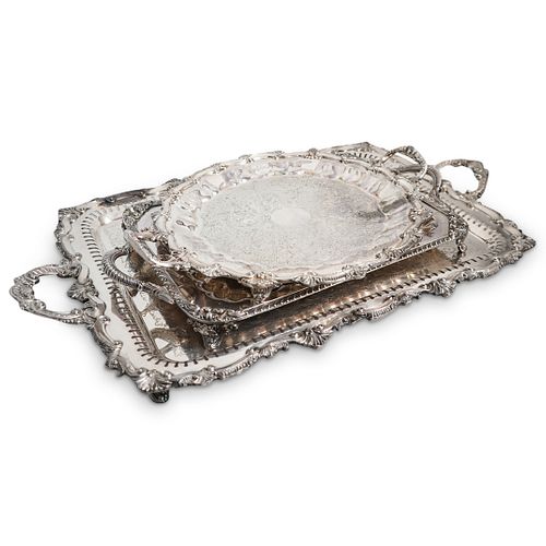 (3 PC) SILVER PLATED TRAYS GROUPINGDESCRIPTION: