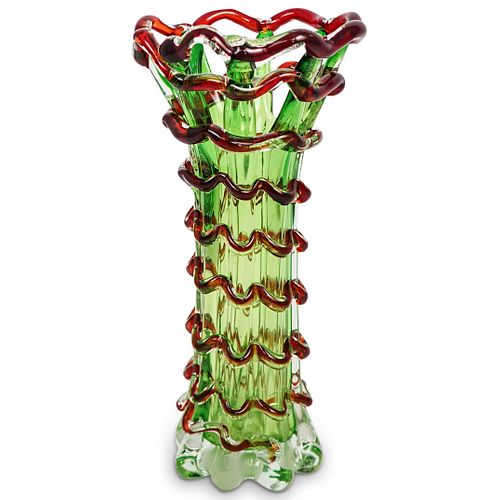 MURANO GREEN & RED ART GLASS VASEDESCRIPTION: