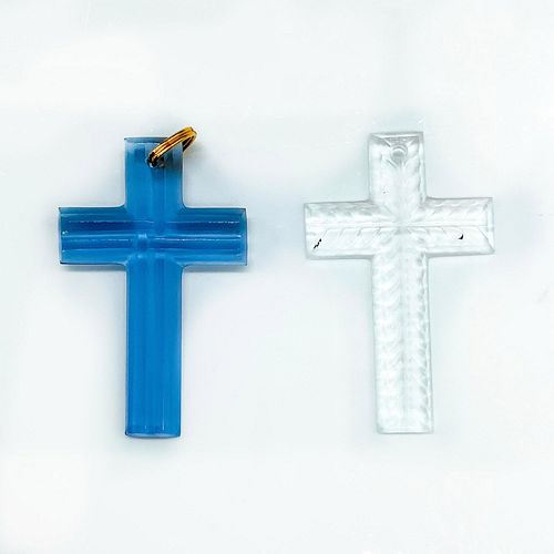 2PC LALIQUE CRYSTAL CHRISTIAN CROSS