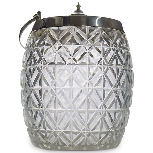 SILVER PLATED & GLASS BISCUITIER LIDDED