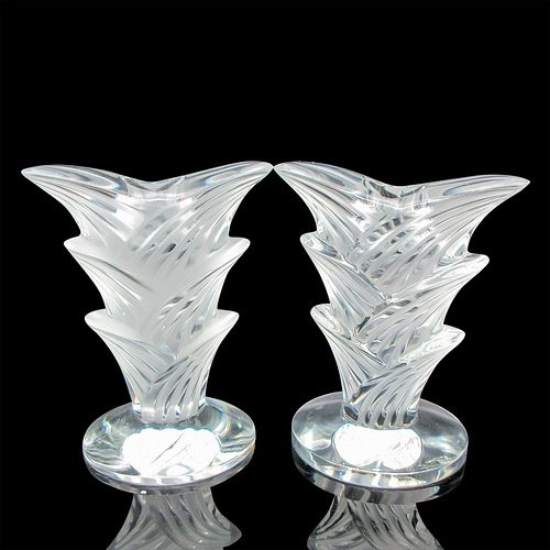 2PC LALIQUE CRYSTAL CANDLESTICK