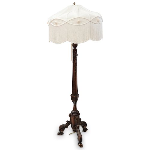 ANTIQUE CARVED WOOD FLOOR LAMPDESCRIPTION: