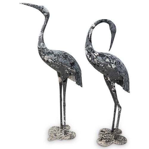 PAIR OF CAST METAL CRANESDESCRIPTION: