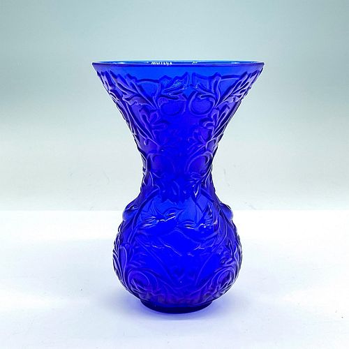 LALIQUE CRYSTAL BLUE VASE, ARABESQUEElegant