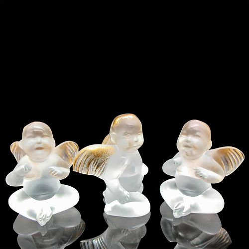 3PC LALIQUE FROSTED CRYSTAL FIGURINES,