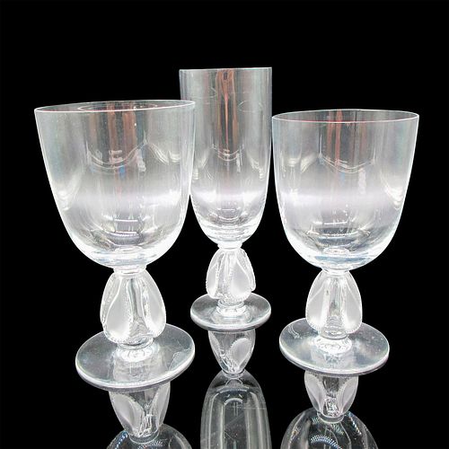 3PC LALIQUE CRYSTAL STEMWARE, BELLINIClear