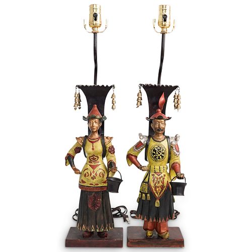 PAIR OF CHINOISERIE FIGURAL LAMPSDESCRIPTION: