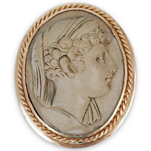 ANTIQUE 14K GOLD AND LAVA CAMEO