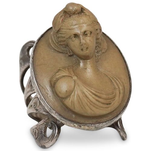 ANTIQUE STERLING AND LAVA CAMEO