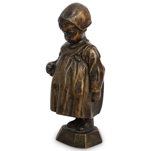 SIGNED YOUNG GIRL BRONZE STATUEDESCRIPTION: