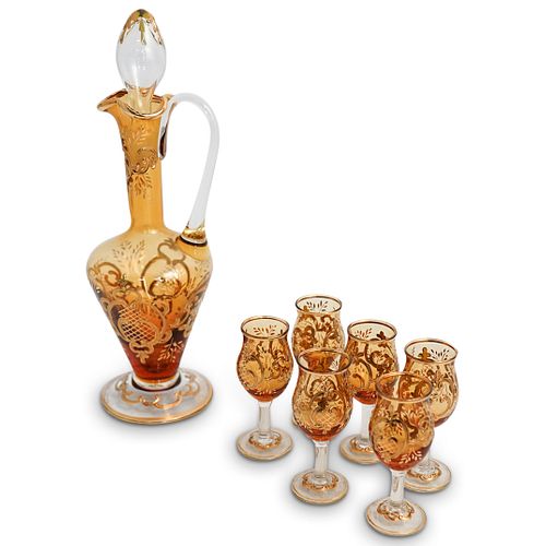  7PC CZECHOSLOVAKIAN GLASS LIQUOR 38f252