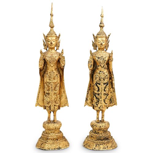 PAIR OF GILT METAL THAI BUDDHA