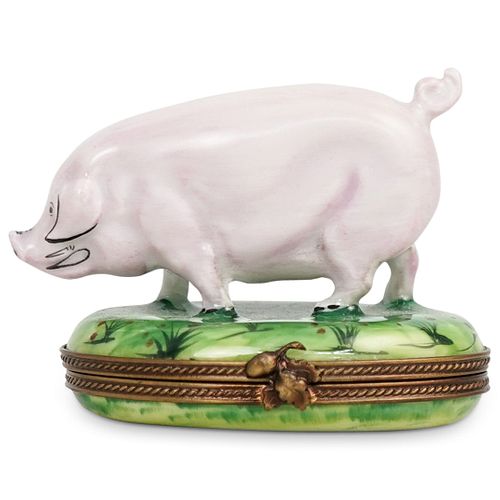 LIMOGES PORCELAIN PIG TRINKET BOXDESCRIPTION  38f2ae