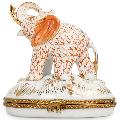 LIMOGES PORCELAIN ELEPHANT TRINKET BOXDESCRIPTION: