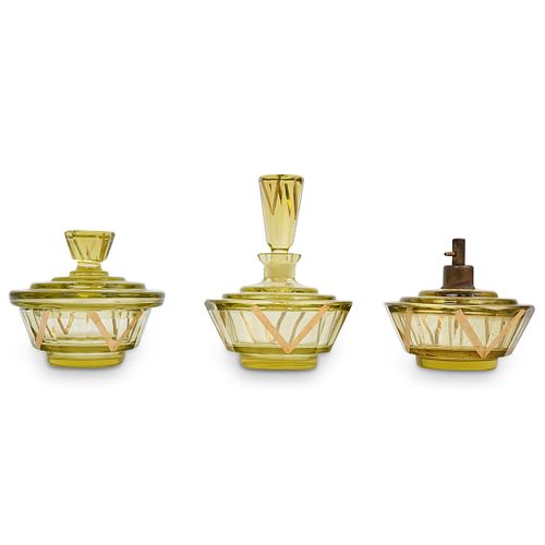 (3 PC) ART DECO GLASS PERFUME BOTTLE