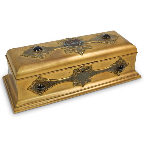 ITALIAN INLAY AND BRASS CASKET BOXDESCRIPTION: