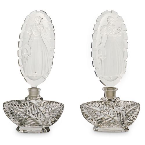 (2 PC) ART DECO GLASS PERFUME BOTTLES