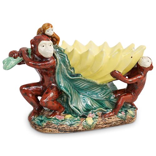 VINTAGE MAJOLICA MONKEY CENTERPIECE