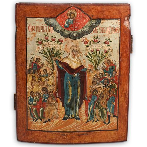 ANTIQUE RELIGIOUS ICON WOOD PANELDESCRIPTION  38f345