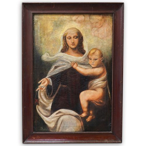 ANTIQUE VIRGIN MARY OIL PAINTINGDESCRIPTION: