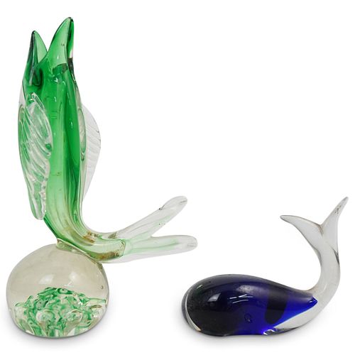  2PC MURANO GLASS FISH SCULPTURESDESCRIPTION  38f3d6