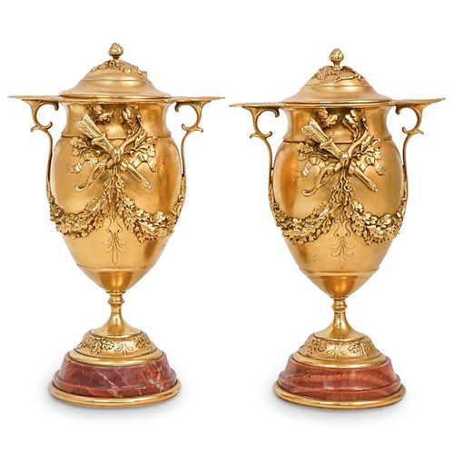 PAIR OF FRENCH GILT BRONZE URNSDESCRIPTION  38f471