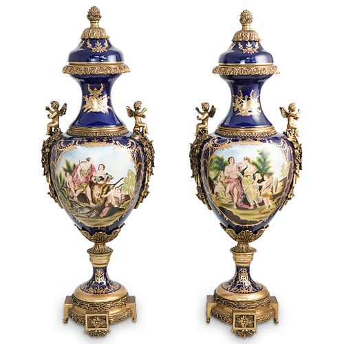 PAIR OF SEVRES STYLE PORCELAIN