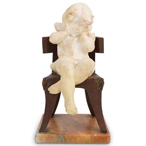 19TH CENT. ALABASTER AND WOOD SCULPTUREDESCRIPTION:
