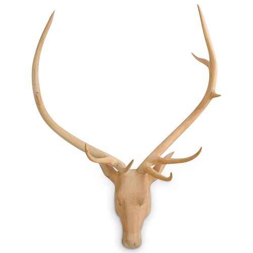 FOLK ART CARVED WOOD DEER HEADDESCRIPTION: