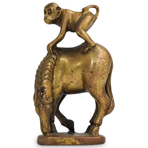 CHINESE GILT MONKEY ON HORSE BRONZEDESCRIPTION  38f5ca