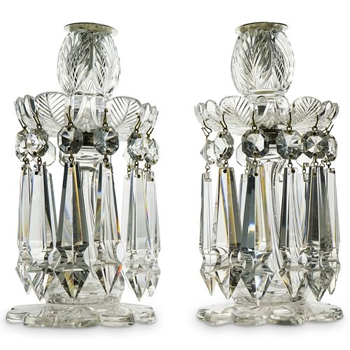 PAIR OF ANTIQUE CRYSTAL CUT CANDLE