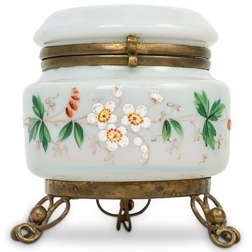 FRENCH OPALINE GLASS FOOTED BOXDESCRIPTION: