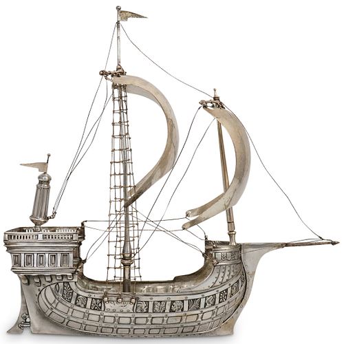 SILVER PLATED GALLEON SAILING MODEL