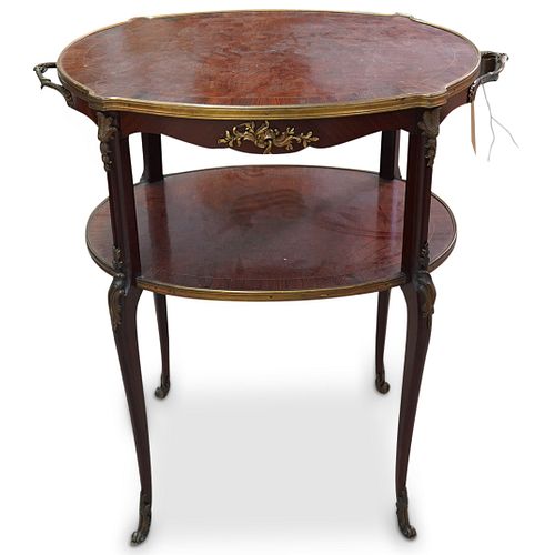FRENCH INLAID WOOD AND TEA TABLEDESCRIPTION: