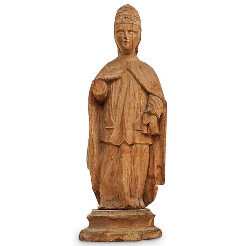 ANTIQUE CARVED WOOD SAINT STATUEDESCRIPTION: