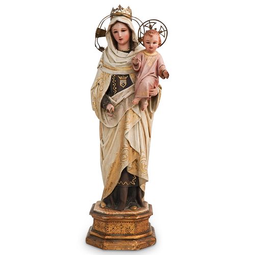 CARVED WOOD VIRGIN MARY STATUEDESCRIPTION: